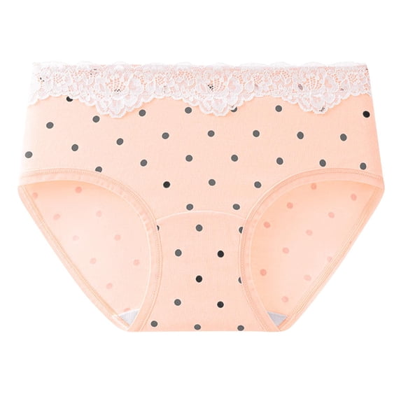 Wdfiry Women's Cotton Underwear High Waist Plus Size Lace Briefs Breathable Seamless Panties with Black Polka Dot Pattern