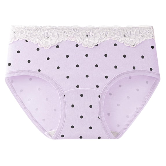 Wdfiry Women's Cotton Underwear High Waist Plus Size Lace Briefs Breathable Seamless Panties with Black Polka Dot Pattern