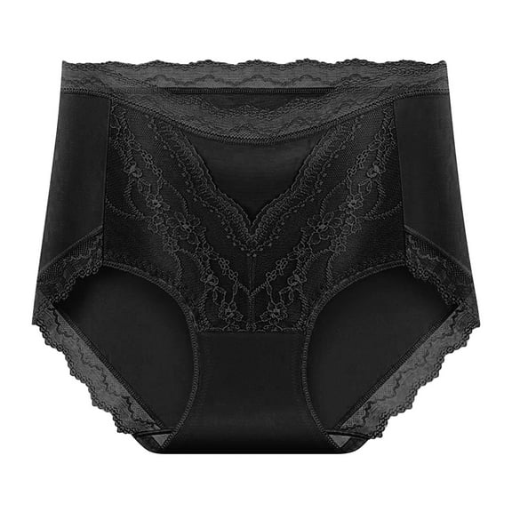 Ohufall Women's Cotton Underwear Sexy Solid Color Lace High Waist Tummy Control Shapewear Panty Lightweight Breathable Hip Lift Brief