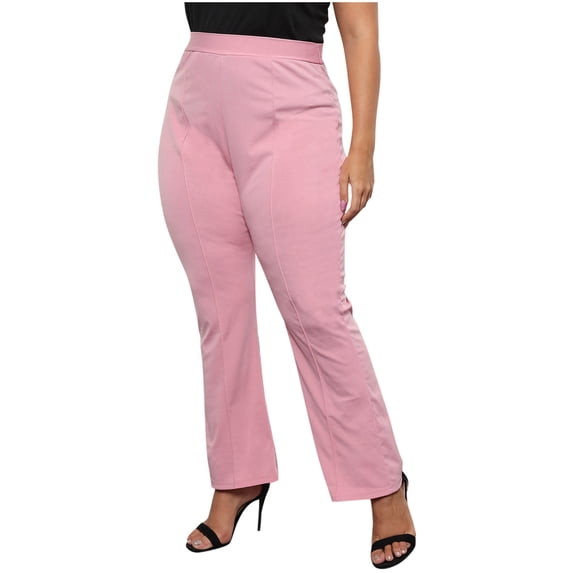 Wdfiry Women's Dress Pants Plus Size Stretchy Slacks Business Straight Leg Casual Work Trousers with Pockets