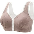 thumbnail image 1 of Ohufall Women's Front Button Closure Bras Plus Size Wire-Free Gathering Push Up Bralettes Sexy Solid Soft Full Coverage Support Bra, 1 of 8