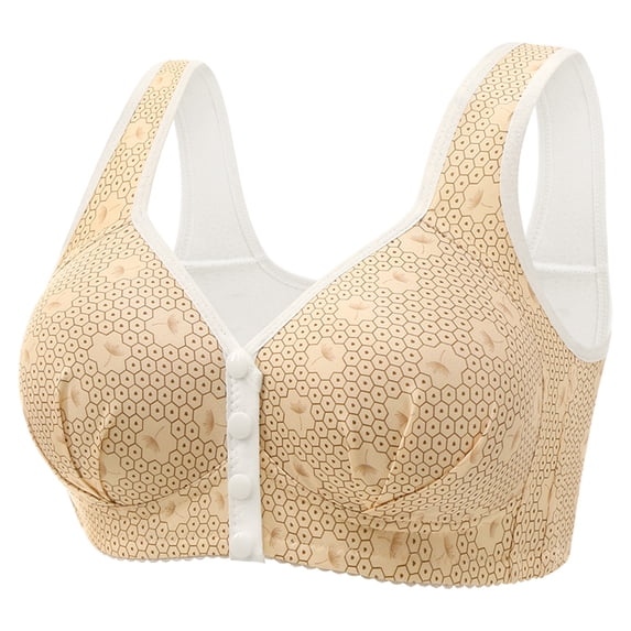 Ohufall Women's Front Button Closure Bras Plus Size Wire-Free Gathering Push Up Bralettes Sexy Solid Soft Full Coverage Support Bra