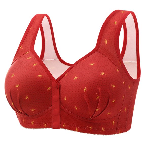 Ohufall Women's Front Button Closure Bras Plus Size Wire-Free Gathering Push Up Bralettes Sexy Solid Soft Full Coverage Support Bra