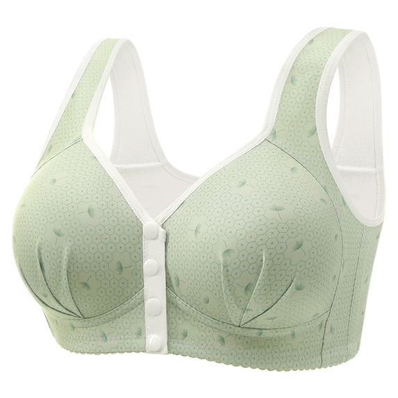 Ohufall Women's Front Button Closure Bras Plus Size Wire-Free Gathering Push Up Bralettes Sexy Solid Soft Full Coverage Support Bra