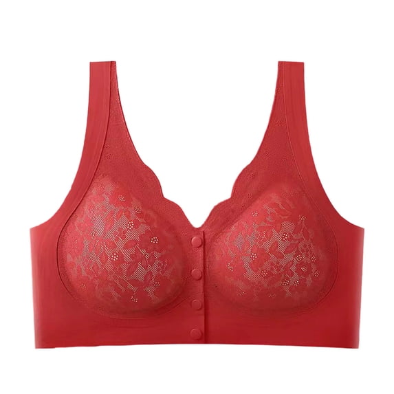 Wdfiry Women's Gathering Push Up Underwear Bras Sexy Solid Embroidery Wire-Free Front Button Closure Everyday Bralettes Plus Size Comfy Breathable Full Coverage Bras