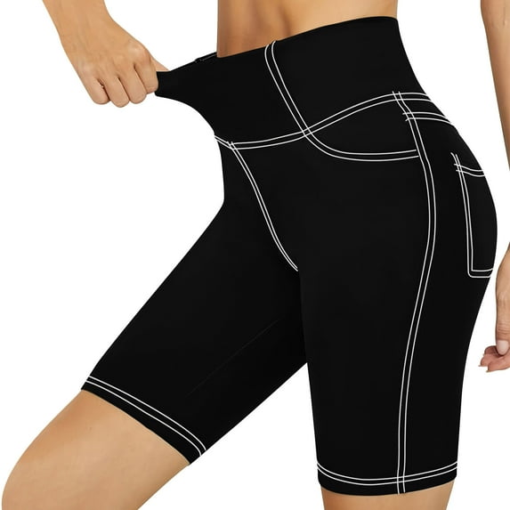 Wdfiry Women's High Waist Yoga Shorts with Pockets Solid Color Quick-dry Stretch Running Yoga Shorts Tummy Control Leggings Short Pants