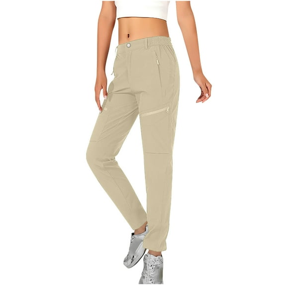 Wdfiry Women's Jogger Cargo Pants Plus Size Button Elastic Waist Cargo Pants Slim Solid Color Hiking Pants with Pockets