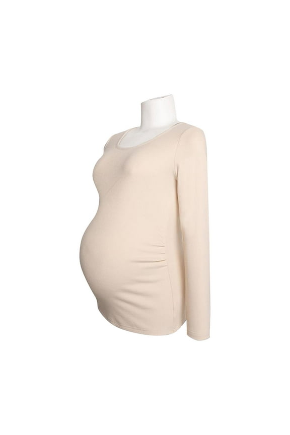 Women's Long Sleeve Maternity Shirts Summer Solid Side Ruched Nursing Tops Plus Size Crew Neck Pregnancy Clothes for Women