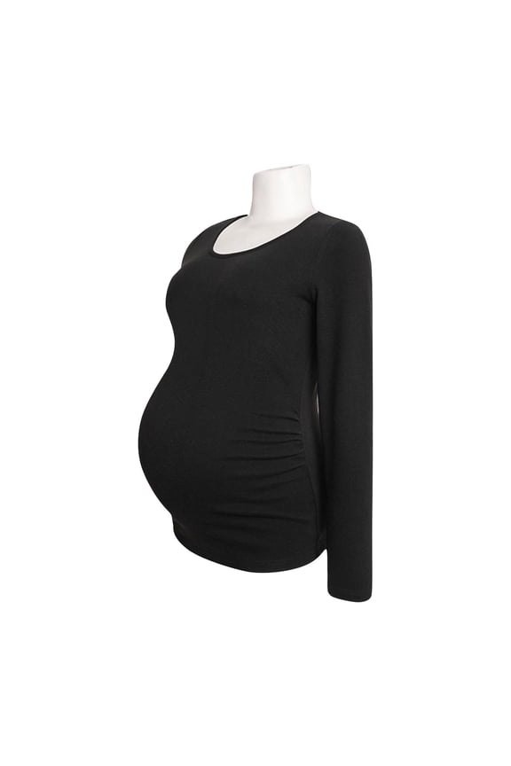 Women's Long Sleeve Maternity Shirts Summer Solid Side Ruched Nursing Tops Plus Size Crew Neck Pregnancy Clothes for Women