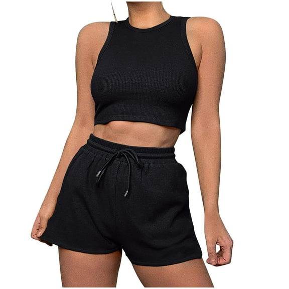 Wdfiry Women's Lounge Set Two Piece Sleeveless Slim Fit Crop Tank Tops High Waisted Shorts Summer Outfits 2025