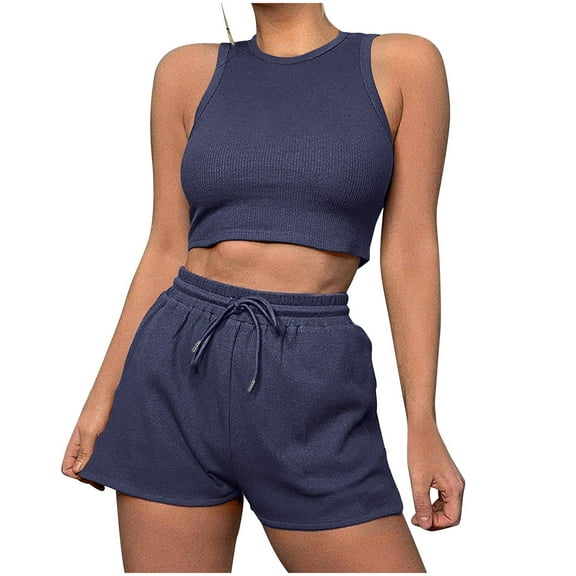 Wdfiry Women's Lounge Set Two Piece Sleeveless Slim Fit Crop Tank Tops High Waisted Shorts Summer Outfits 2025