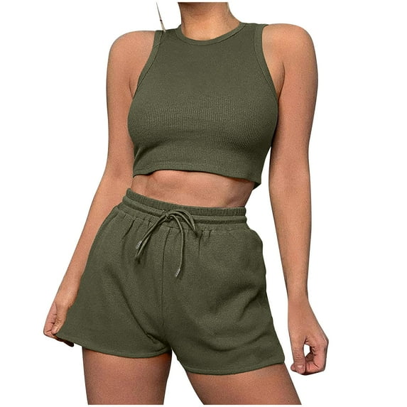 Wdfiry Women's Lounge Set Two Piece Sleeveless Slim Fit Crop Tank Tops High Waisted Shorts Summer Outfits 2025