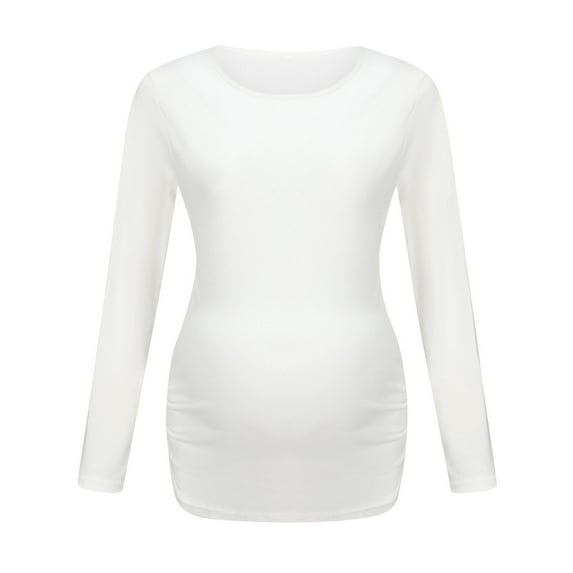 Wdfiry Women's Maternity Ruched Tunic Tops Mama Clothes Long Sleeve Scoop Neck Pregnancy T-Shirt Maternity Slim Stretch Tops Pregnancy Tops for Women
