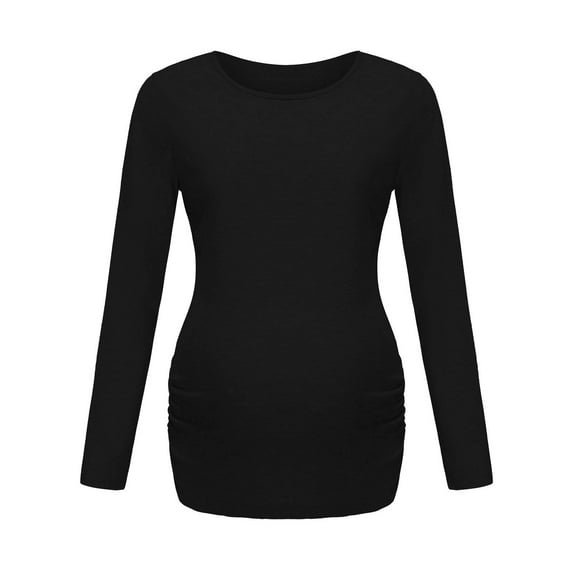 Wdfiry Women's Maternity Ruched Tunic Tops Mama Clothes Long Sleeve Scoop Neck Pregnancy T-Shirt Maternity Slim Stretch Tops Pregnancy Tops for Women