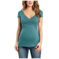 thumbnail image 1 of Ohufall Women's Maternity T Shirts Fashion Casual Criss Cross V-Neck Nursing Tops Summer Solid Color Short Sleeve Pregnancy Blouses for Breastfeeding, 1 of 9