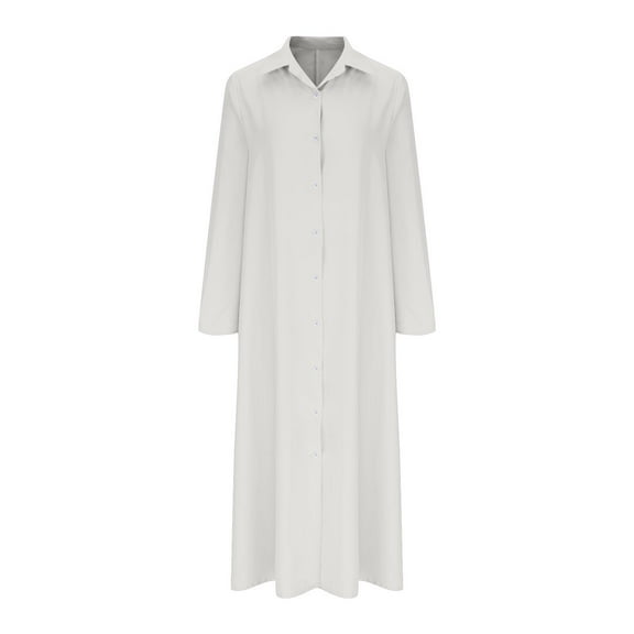Wdfiry Women's Maxi Dress Long Sleeve Lapel Button Down Dresses Casual Baggy Plus Size Ankle Long Dress