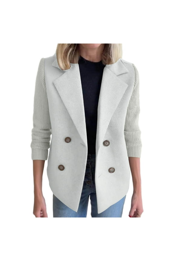 Women's Office Blazer Jackets Solid Color Plus Size Lapel Long Sleeve Wool Jackets Button Hoodless Business Work Blazer Coats