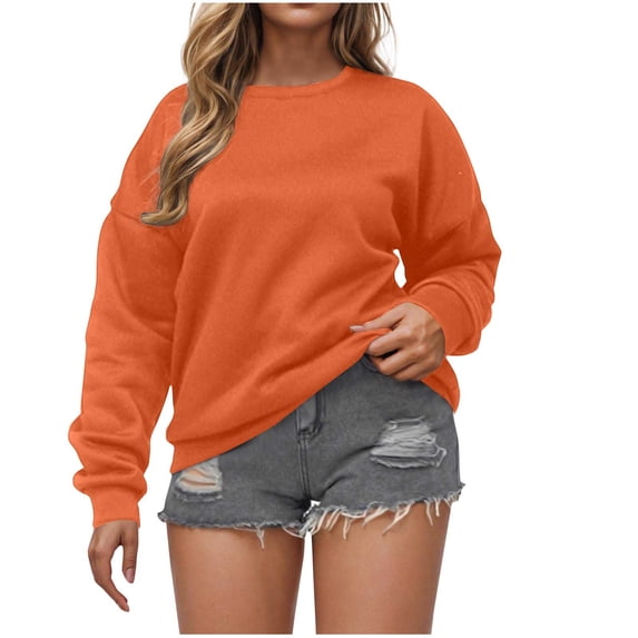 Wdfiry Women's Oversized Fall Winter Sweatshirts Long Sleeve Crew Neck Casual Solid Color Pullover Tops Shirts