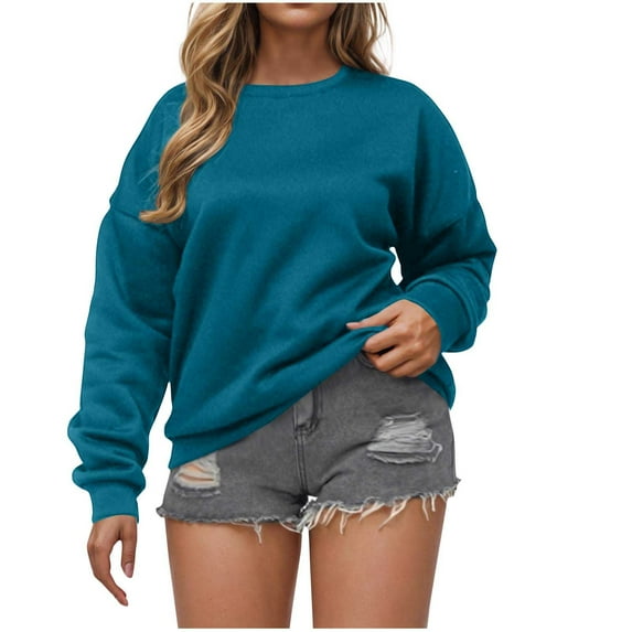 Wdfiry Women's Oversized Fall Winter Sweatshirts Long Sleeve Crew Neck Casual Solid Color Pullover Tops Shirts