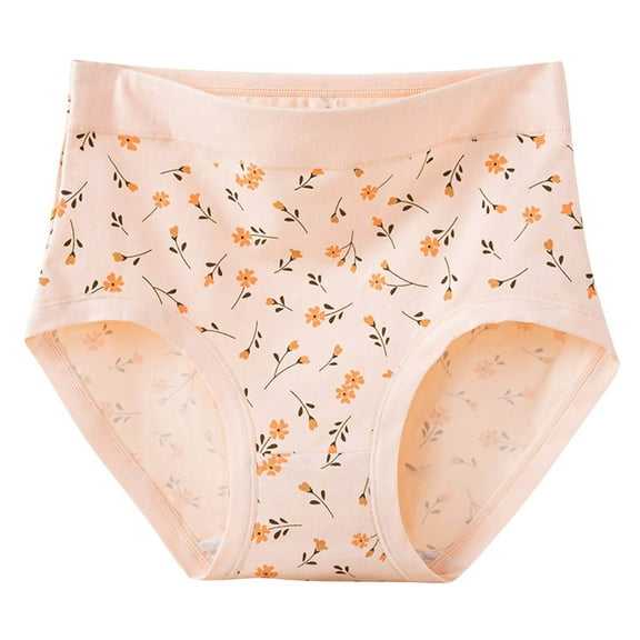 Wdfiry Women's Panties Plus Size Cotton Seamless Printing Underwear Stretch High Waist Comfort Breathable Briefs