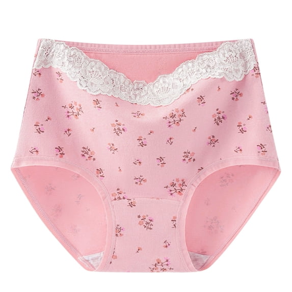 Wdfiry Women's Panties Plus Size Splicing Lace Printing Cotton Underwear High Waist Soft Seamless Breathable Briefs