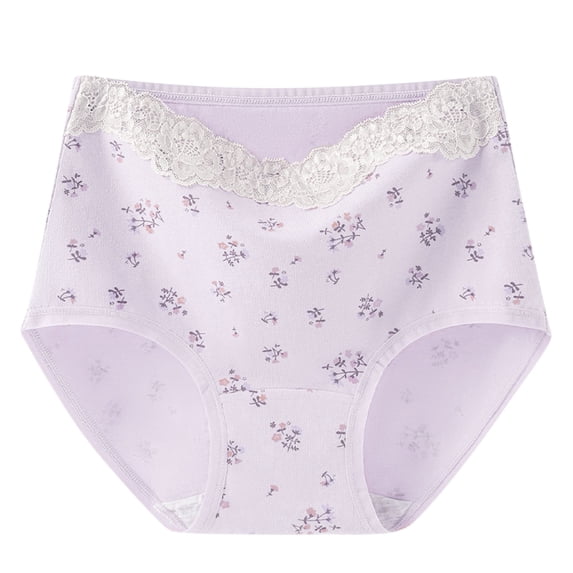 Wdfiry Women's Panties Plus Size Splicing Lace Printing Cotton Underwear High Waist Soft Seamless Breathable Briefs