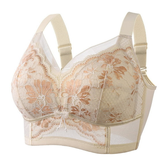 Wdfiry Women's Plus Size Bras Lace Floral Embroidery Wireless Push-up Bra Comfortable Breathable Underwear