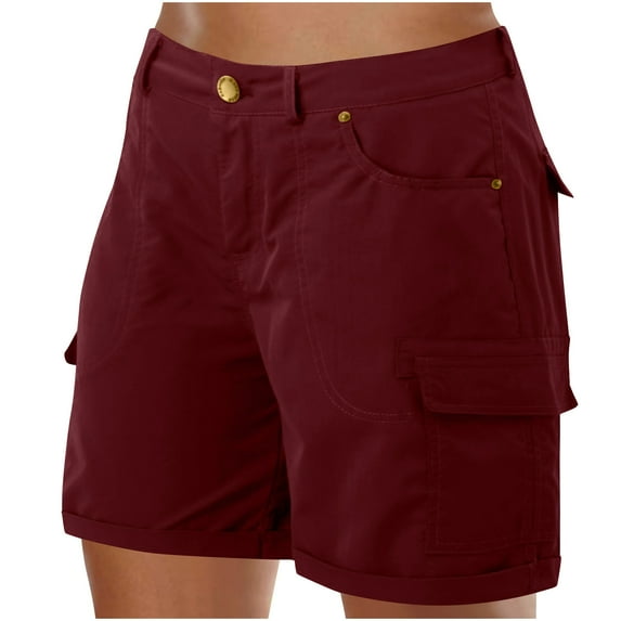 Wdfiry Women's Plus Size Cargo Shorts Solid Casual Multi Pockets Button Shorts High Waist Straight Work Short Pants