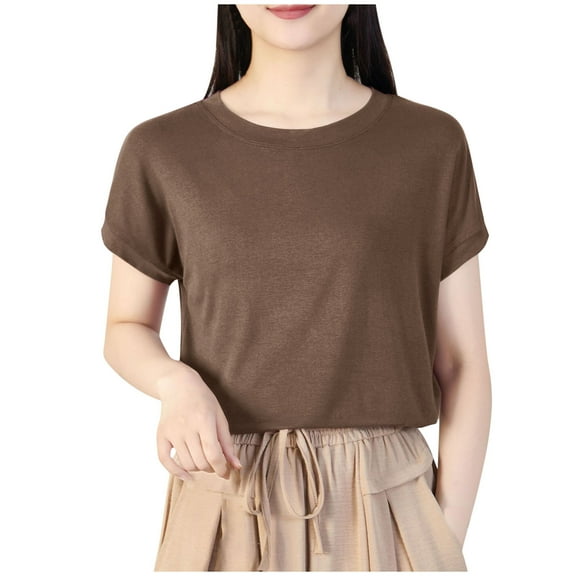 Ohufall Women's Plus Size Modal Pajama Shirts Summer Soft Comfy Round Neck Sleep Blouses Fashion Solid Color Short Sleeve Lounge Sleepwear Tops