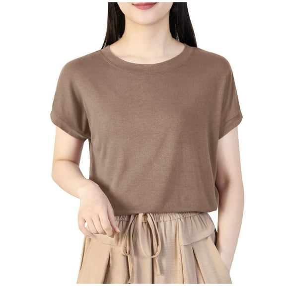 Ohufall Women's Plus Size Modal Pajama Shirts Summer Soft Comfy Round Neck Sleep Blouses Fashion Solid Color Short Sleeve Lounge Sleepwear Tops