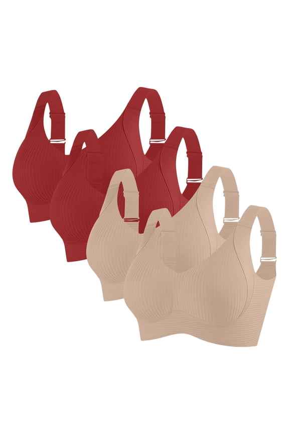 Women's Plus Size Seamless Bras Comfortable Wireless Gathering Push Up Bras Soft Support Full Coverage Bras,4-Pack