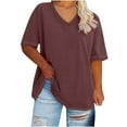 thumbnail image 1 of Wdfiry Women's Plus Size V Neck T Shirts Summer Half Sleeve Oversized Tees Casual Loose Fit Tunic Tops, 1 of 3