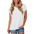 thumbnail image 1 of Wdfiry Women's Round Neck T-shirts Summer Loose Comfy Side Split Hem Tee Tops Fashion Solid Color Casual Short Sleeve Blouses, 1 of 5