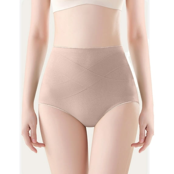 Ohufall Women's Seamless Cotton Briefs Underwear Breathable Solid Color High Waist Tummy Control Brief Stretchy Comfortable Full Coverage Panty