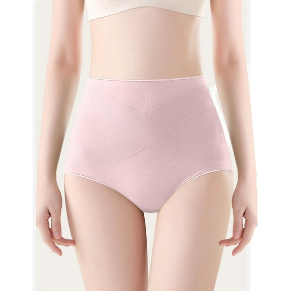 Ohufall Women's Seamless Cotton Briefs Underwear Breathable Solid Color High Waist Tummy Control Brief Stretchy Comfortable Full Coverage Panty