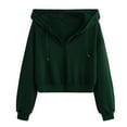 thumbnail image 1 of Wdfiry Women's Short Hoodies Solid Color V Neck Long Sleeve Pockets Sweatshirt Tops Loose Lounge Drawstring Fall Sweatshirts, 1 of 6