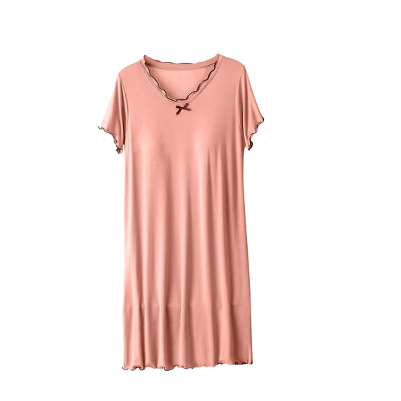 Gytharion Women's Short Sleeve Nightgowns Casual Solid Color V-Neck Sleepwears Soft Loose Nightshirt