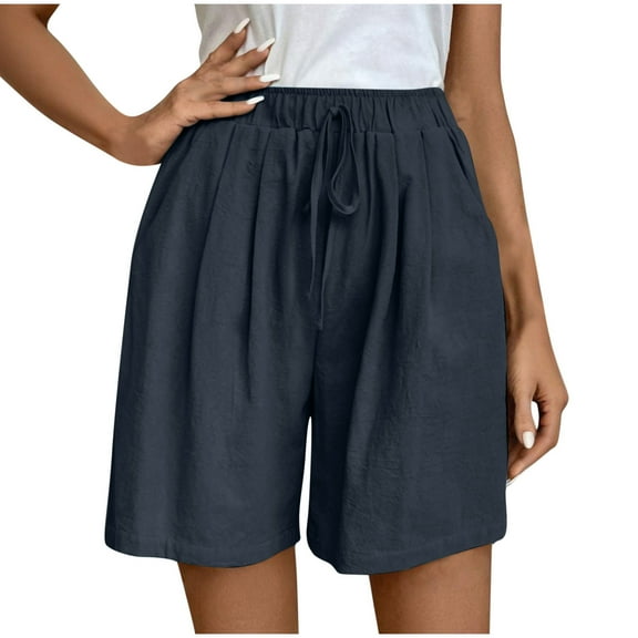 Wdfiry Women's Shorts Wide Leg Shorts for Women with Pockets Womens High Waist Tie Waist Summer Cotton Linen Shorts
