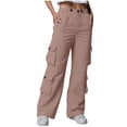 thumbnail image 1 of Wdfiry Women's Solid Color Cargo Pants Button Elastic Waist Straight Leg Cargo Pants with Mutli Pockets Casual Baggy Wide Leg Pants, 1 of 8