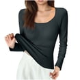 thumbnail image 1 of Wdfiry Women's Solid Color Round Neck Blouse Long Sleeve Tops with Built-in Bra Lightweight Warm Seamless T Shirts, 1 of 4