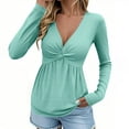 thumbnail image 1 of Wdfiry Women's Solid Color Shirts Casual Long Sleeve Front Kink Gathered Tops V-Neck Pullover Tops, 1 of 9