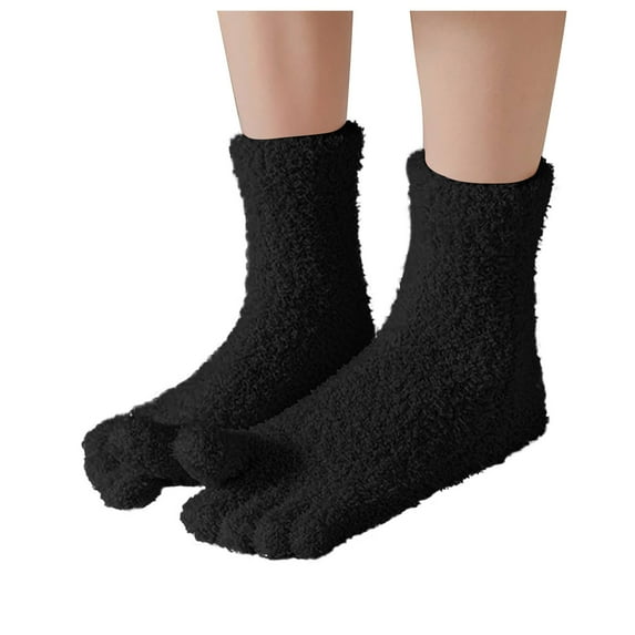 Wdfiry Women's Solid Color Socks Winter Five Finger Socks with Velvet Coral Velvet Thick Toe Socks