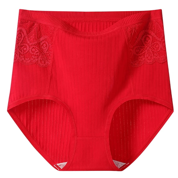 Wdfiry Women's Solid Plus Size Lace Panties High Waist Leak Proof Cotton Crotch Briefs Underwear