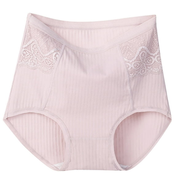 Wdfiry Women's Solid Plus Size Lace Panties High Waist Leak Proof Cotton Crotch Briefs Underwear
