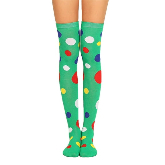 Wdfiry Women's Stockings Polka Printed Christmas Clown Stockings, Extra Long Knee Length Warm Tight Knit Socks