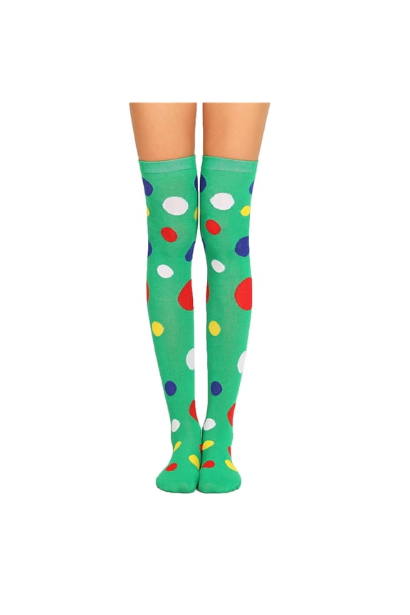 Women's Stockings Polka Printed Christmas Clown Stockings, Extra Long Knee Length Warm Tight Knit Socks