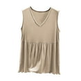 thumbnail image 1 of Ohufall Women's Tank Tops Fashion Solid Color Loose V-neck Sleeveless Shirts Summer Casual Ruffled Hem Sleeveless Tops, 1 of 6