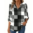thumbnail image 1 of Wdfiry Women's Tops V Neck Button Long Sleeve Plaid T-shirt Fashion Lounge Lightweight Fall Tops, 1 of 2
