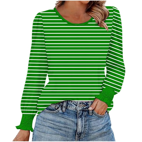Wdfiry Women's Tshirt Round Neck Printing Puff Sleeve Tops Casual Fashion Loose Long Sleeve Tops
