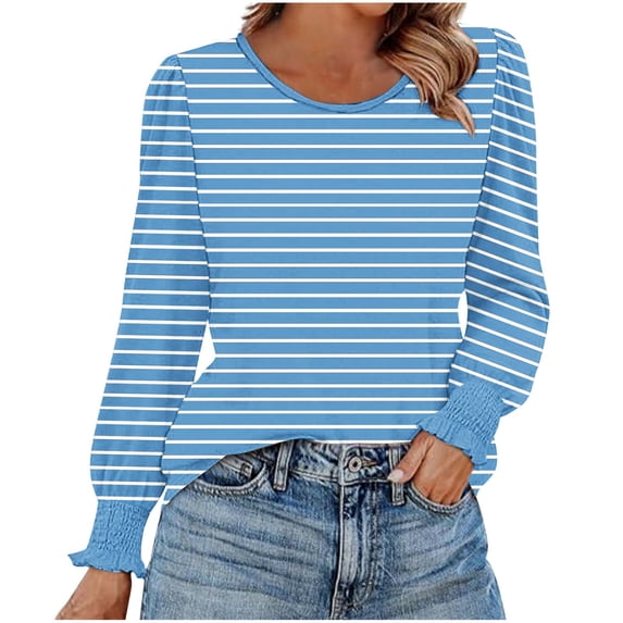 Wdfiry Women's Tshirt Round Neck Printing Puff Sleeve Tops Casual Fashion Loose Long Sleeve Tops